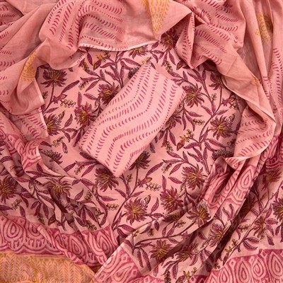 Pastel Blossom Geometric Cotton Suit Set