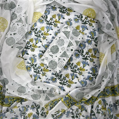 Tranquil Blue Floral Cotton Dress Material