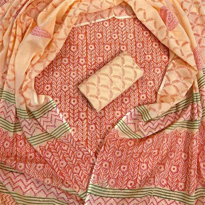 Coral Blossom Geometric Cotton Suit Set