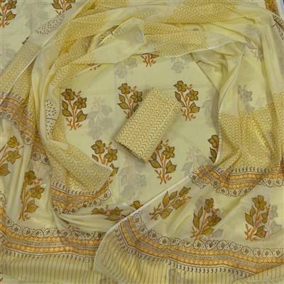 Golden Floral Scallop Cotton Dress Material