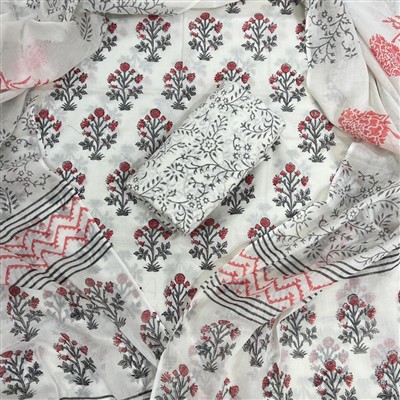 Coral Blossom Geometric Cotton Suit Set