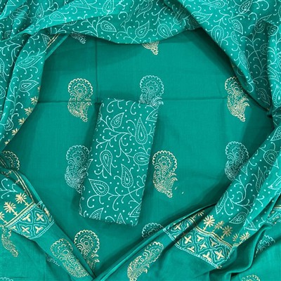 Teal Paisley Adorn Cotton Suit Set