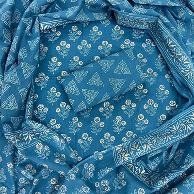 Teal Geometric Floral Cotton Suit Set