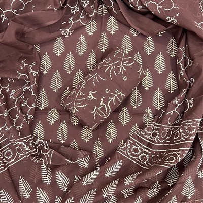 Burgundy Ferns Cotton Dress Material