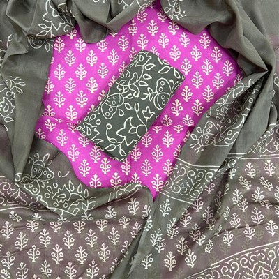 Olive Fuchsia Floral Pure Cotton Suit Set