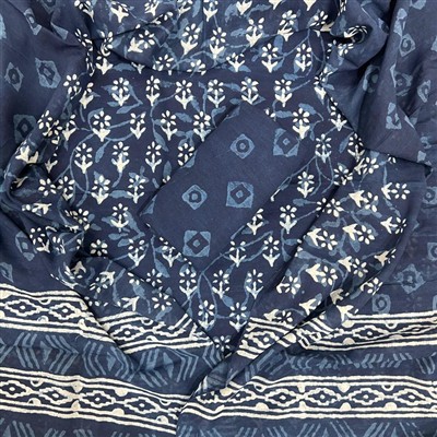 Navy Geometric Floral Cotton Dress Material