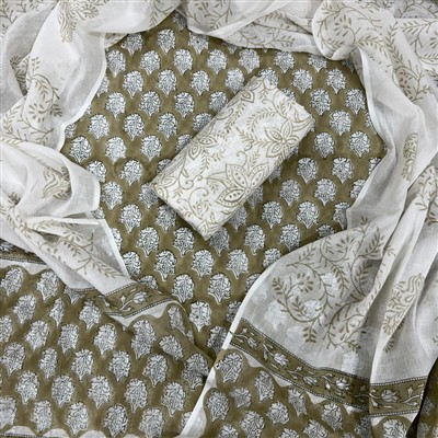 Olive Floral Delight Cotton Suit Set