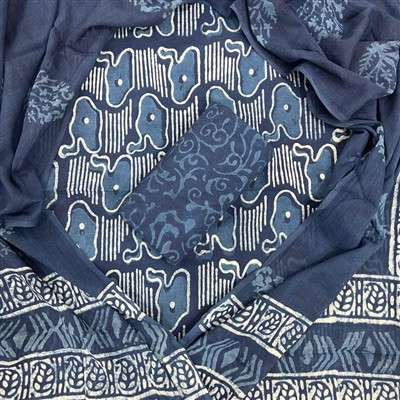 Navy Geometric Artistry Cotton Dress Material