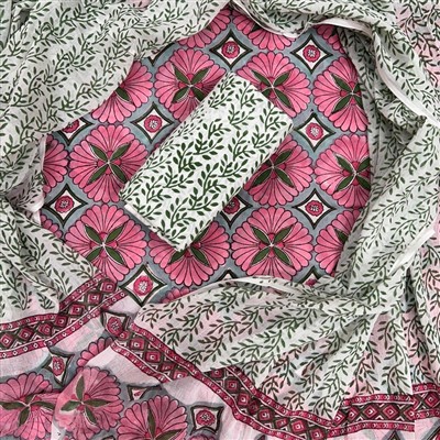 Vibrant Pink Floral Symphony Cotton Suit Set