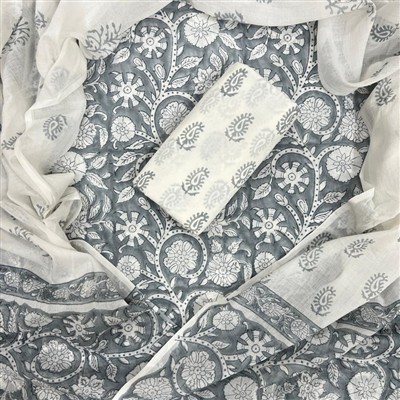 Soft Gray Floral Paisley Cotton Suit Set