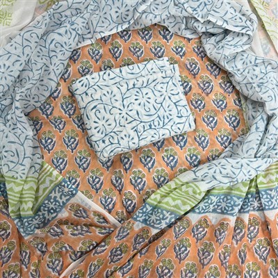 Sky Blue Floral Whimsy Cotton Dress Material