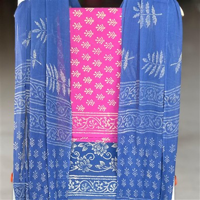 Cobalt Elegance Floral Cotton Suit Set