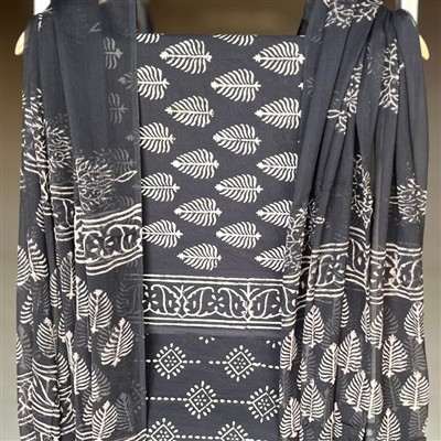 Charcoal Blossom Geometric Cotton Suit Set