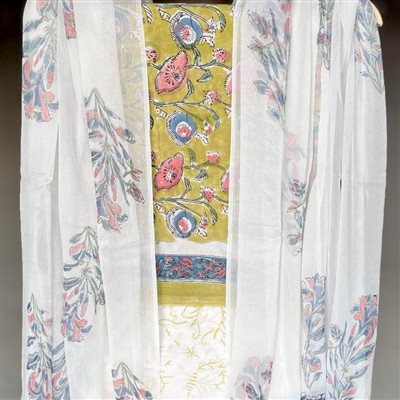 Olive Crimson Floral Cotton Dress Material