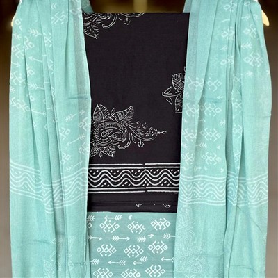 Aqua Geometric Floral Cotton Suit Set