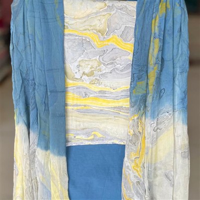 Azure Swirl Abstract Cotton Dress Material