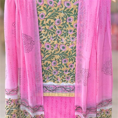 Vibrant Floral Cascade Cotton Dress Material