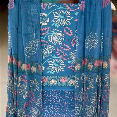 Jade Blossom Block Print Cotton Suit Set