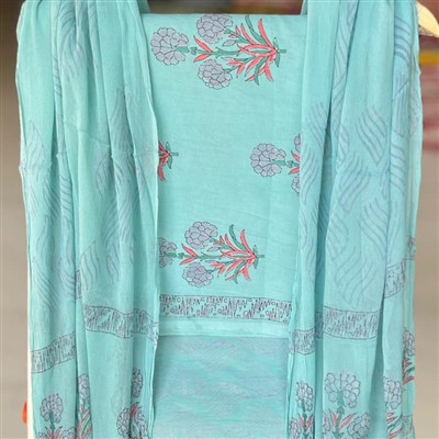 Aqua Floral Cascade Cotton Suit Set