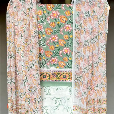 Sapphire Blossom Hand Block Print Cotton Suit Set