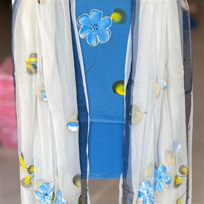 Azure Floral Whisper Cotton Dress Material