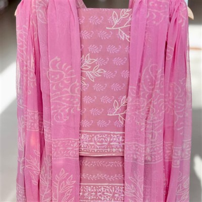 Vibrant Magenta Floral Harmony Cotton Suit Set