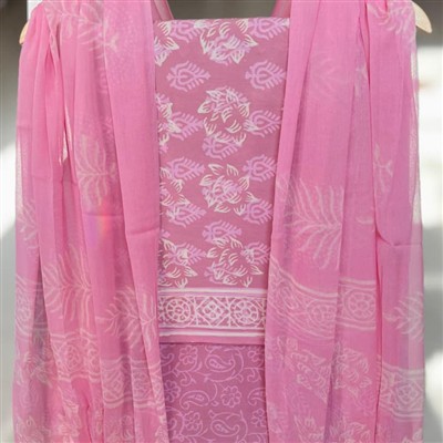 Blush Floral Elegance Cotton Dress Material