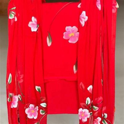 Crimson Blossom Hand Block Printed Cotton Suit Set