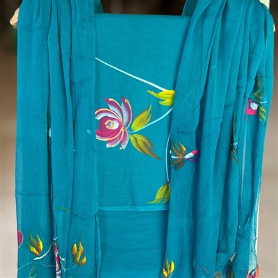 Teal Floral Whispers Cotton Suit Set