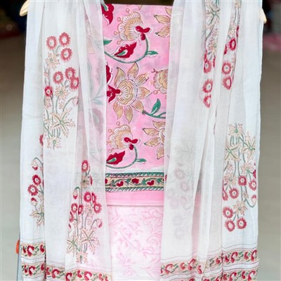 Blush Floral Symphony Cotton Dress Material