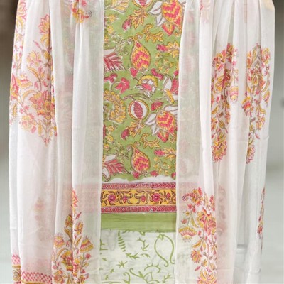 Lime Floral Charm Cotton Suit Set