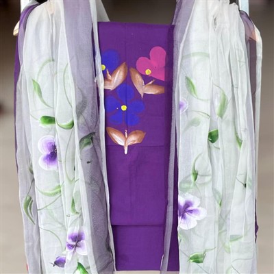 Royal Purple Floral Essence Cotton Suit Set