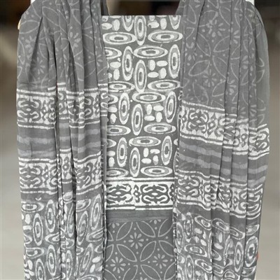 Charcoal Elegance Geometric Cotton Suit Set