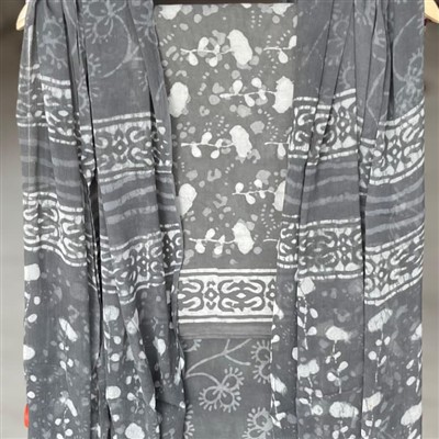 Charcoal Elegance Geometric Cotton Dress Material