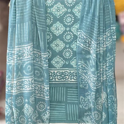 Teal Blossom Geometric Cotton Suit Set