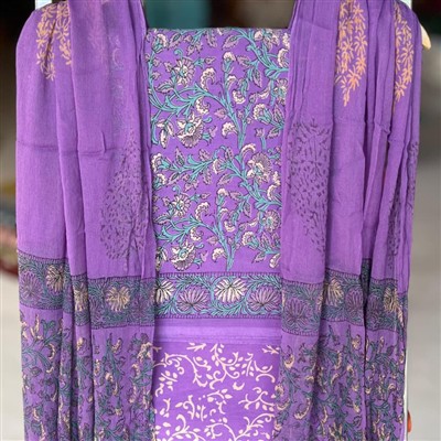 Violet Floral Cascade Cotton Dress Material