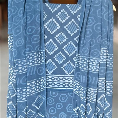 Indigo Geometric Elegance Cotton Suit Set