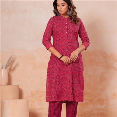 Fuchsia Geometric Delight Cotton A-Line Ensemble
