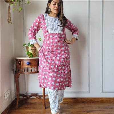 Fuchsia Floral Whirl Cotton A-Line Ensemble