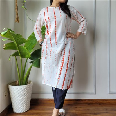Cascading Aqua Bagru Cotton Kurti with Pant