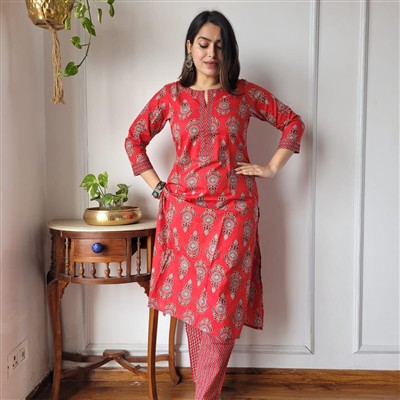 Crimson Paisley Charm Cotton A-Line Set