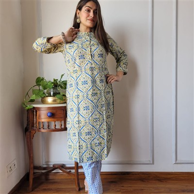 Crimson Floral Whispers Cotton A-Line Ensemble