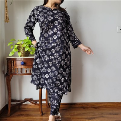 Indigo Sanganeri Print Cotton Kurti with Pant