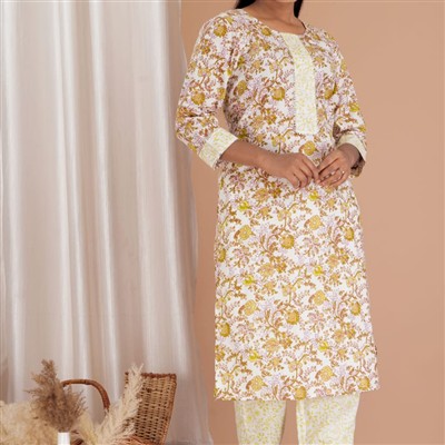 Creamy Floral Grace Cotton A-Line Set