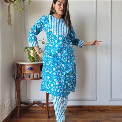 Crimson Sanganeri Block Print Cotton Kurti with Pant
