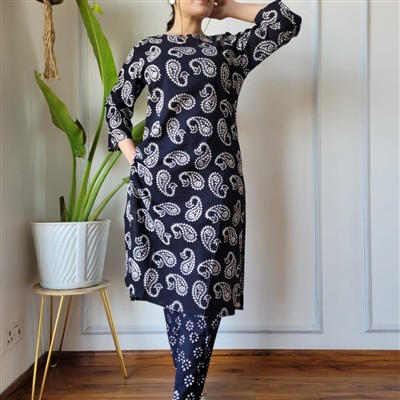 Navy Paisley Dream Cotton A-Line Kurti Set