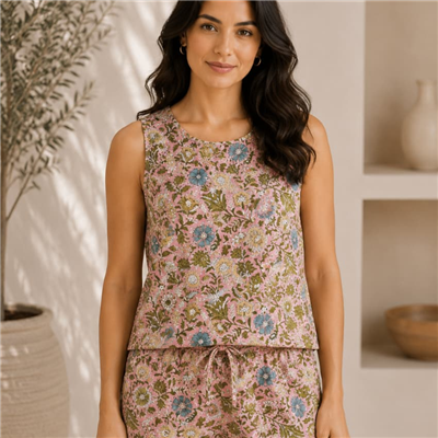 Cinnamon Blooms Cotton Top & Shorts Set