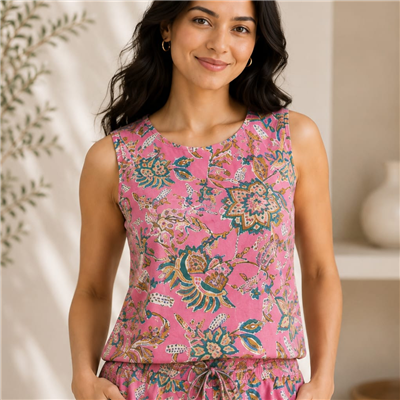 Fuchsia Floral Dream Cotton Top & Shorts Set