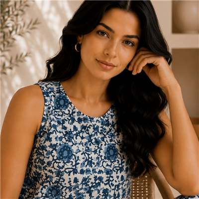 Emerald Leaf Motif Cotton Top & Shorts Set