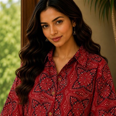 Cerulean Blooms Cotton Short Kaftan Shirt